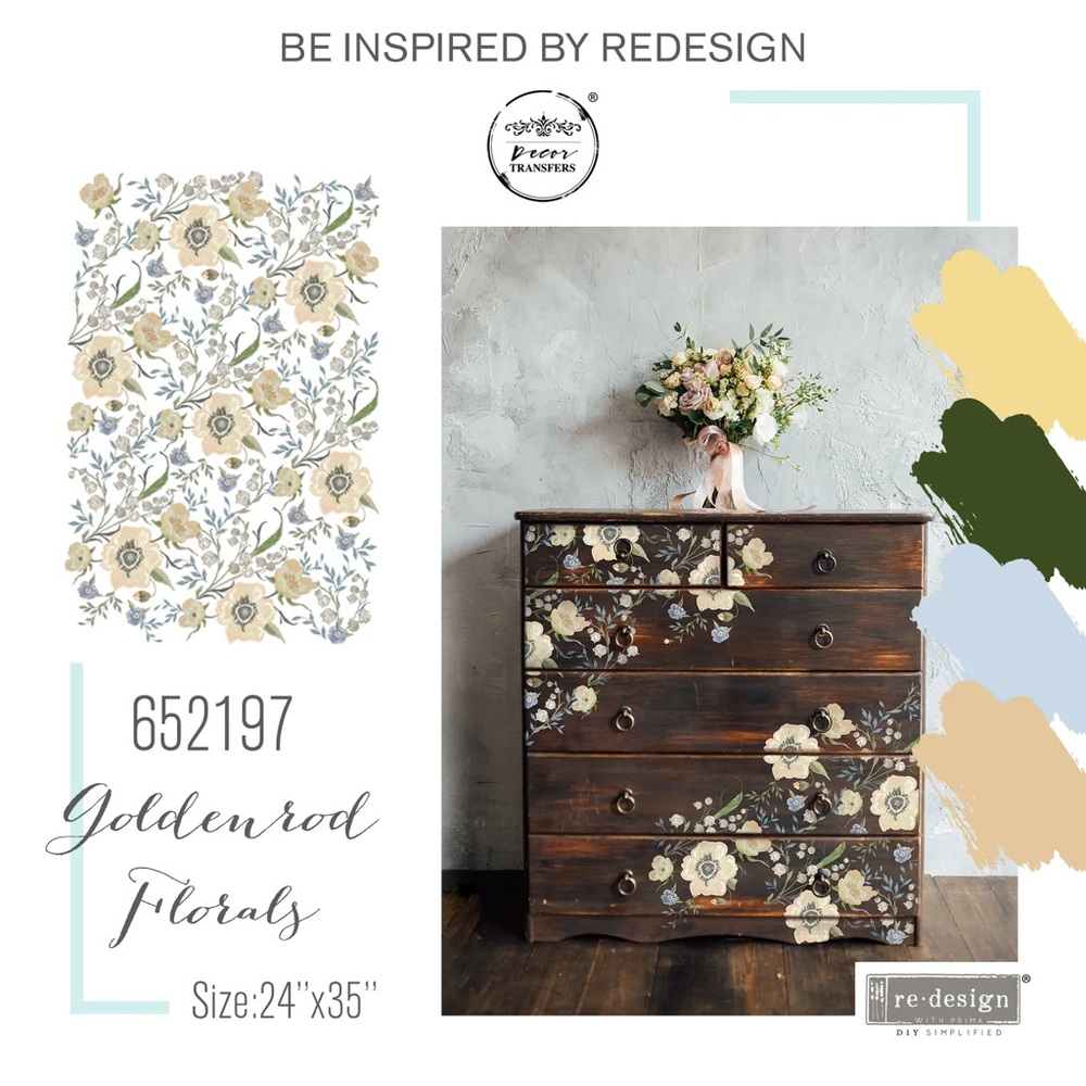 Redesign with Prima Decor Transfer ~ GOLDENROD FLORAL ~ 24” x 35”